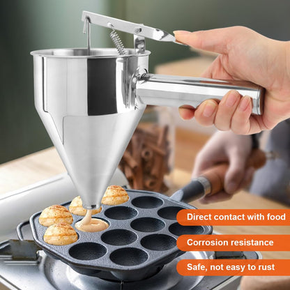 Cake Batter Dispenser, Stainless Steel Funnel Cake Dispenser with 4 Silicone Nozzles with Stand Baking Tool for Pancakes Cupcakes Muffins Crepes Waffles(40oz,1200ml)