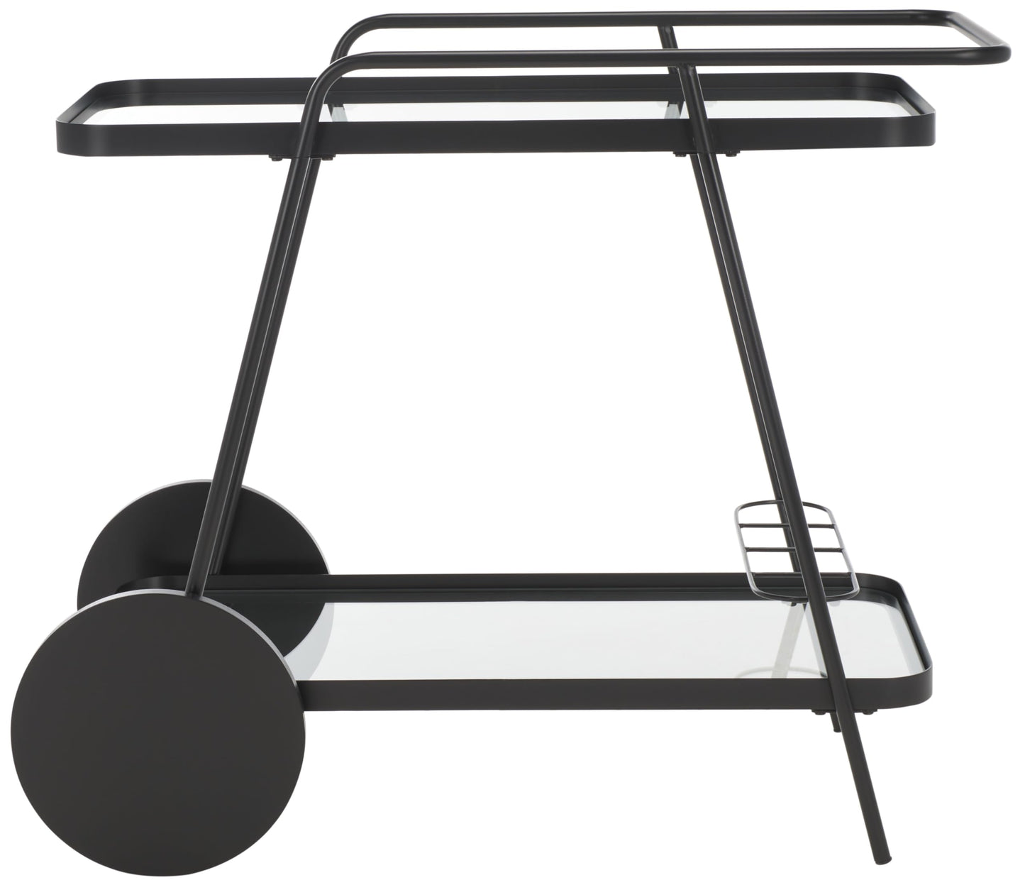 SAFAVIEH Home Collection Zunia Black/Clear Glass 2-Tier Bar Cart with Wheels
