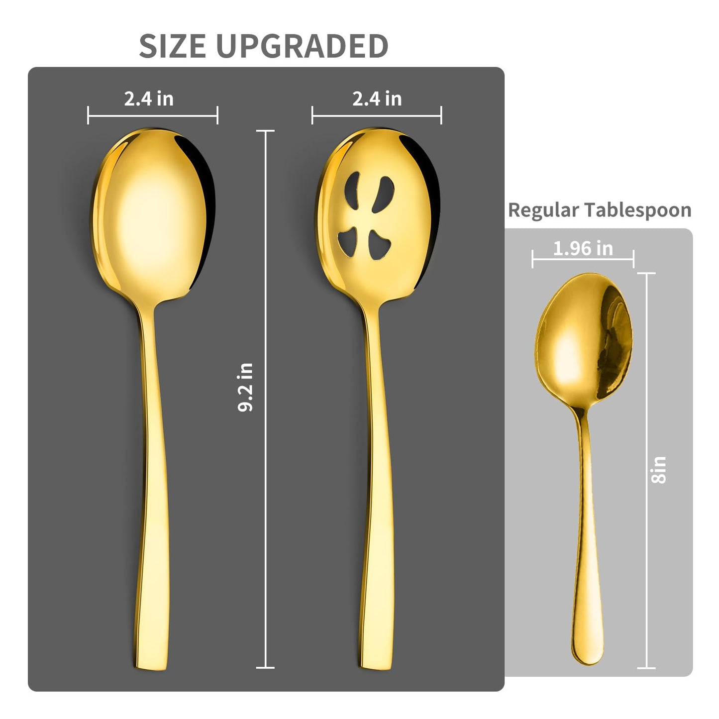 Keyoxy 6 Piece Stainless Steel Serving Spoons Set - 3 Large, 3 Slotted, 9.2-Inch, Dishwasher Safe, for Parties/Kitchen/Buffet/Catering,Gold