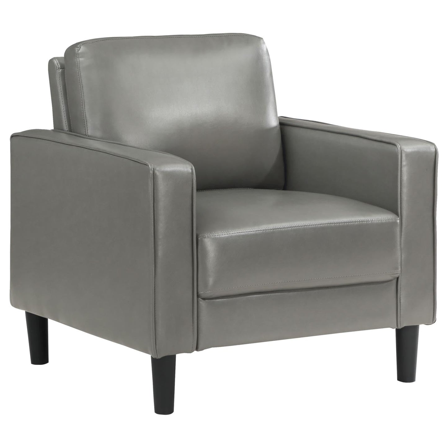 Coaster Home Furnishings - Ruth - Track Arm Accent Chair with Gray Faux Leather Upholstery, Foam Cushion and Tapered Legs - Living Room - Gray - 508367