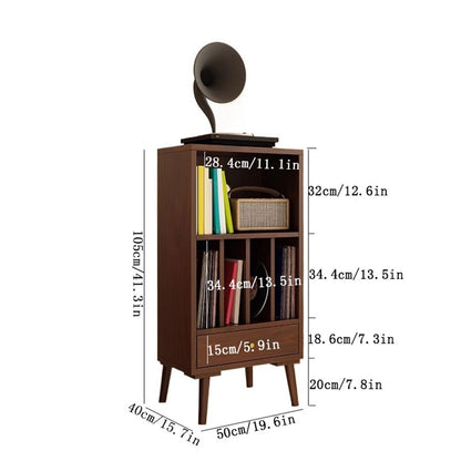 YUHUAWF Vinyl Record Holder Wooden Vinyl Record Low Cabinet with Drawers Storage Unit Display Holder CD Holder(Walnut colour)