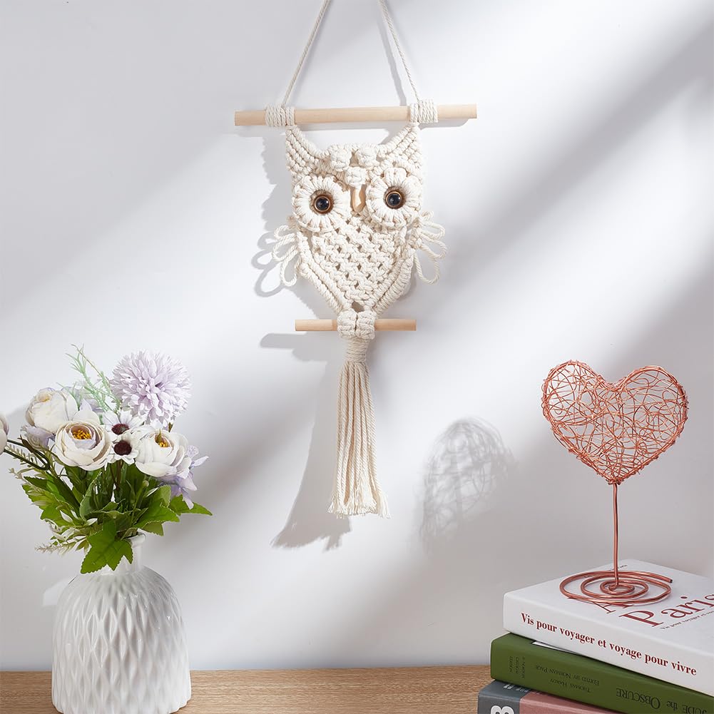 ORIGACH DIY Macrame Owl Wall Hanging Tapestry Kit Handmade Macrame Owl Kit Boho Hand Woven Macrame Wall Hanging Decor for Living Room Bedroom Office
