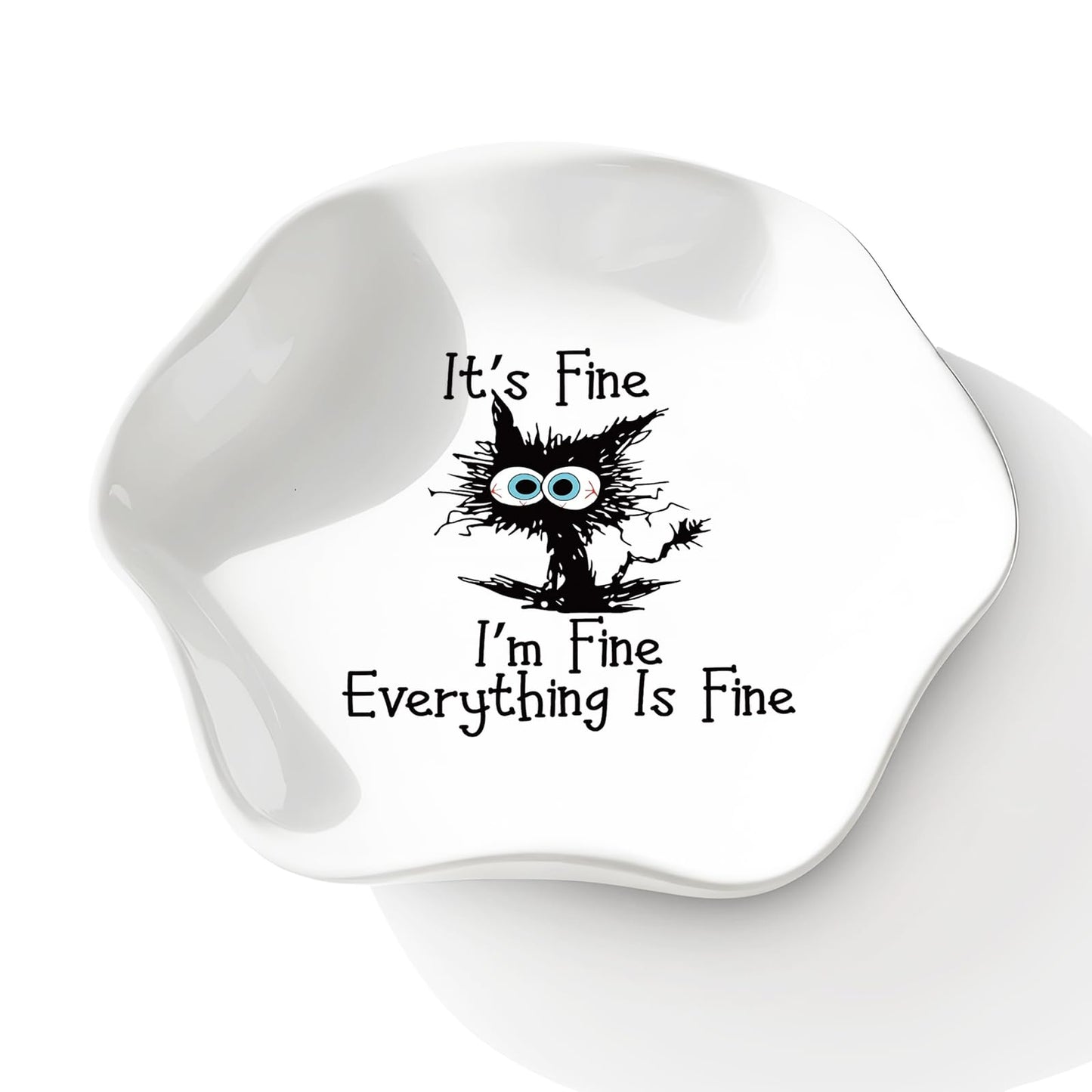 I'M Fine Everything is Fine Spoon Rest for Kitchen, Funny Cat Ceramic Heat Resistant Utensil Holder for Stove Top, Housewarming Gift for Cat Lovers Women, 5.8 Inches
