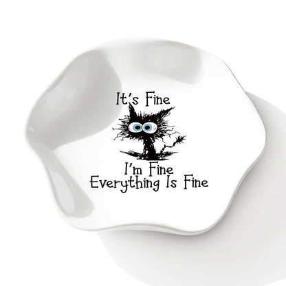 I'M Fine Everything is Fine Spoon Rest for Kitchen, Funny Cat Ceramic Heat Resistant Utensil Holder for Stove Top, Housewarming Gift for Cat Lovers Women, 5.8 Inches