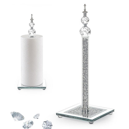 Crystal Paper Towel Holder, Bling Silver Paper Towel Roll Holder, Decor Standing Paper Towel Holder with Weighted Base, Paper Towel Dispenser for Kitchen Countertops Bathroom, Anti Slip(Square/Silver)