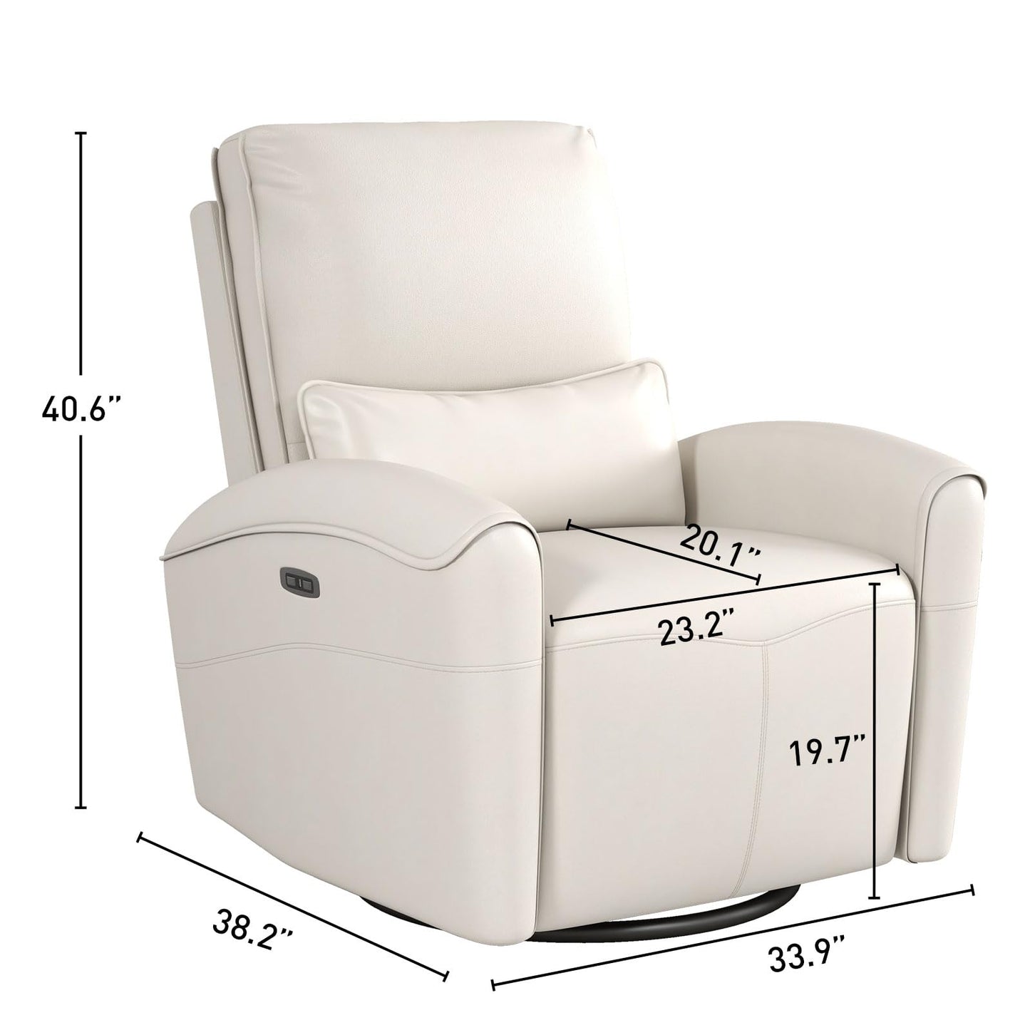 Bonzy Home Power Swivel Rocker Recliner Chair with USB Port, 23.2" Wide Seat, Fixed Lumbar Support, Upholstered Glider Chair for Nursery Living Room, Beige