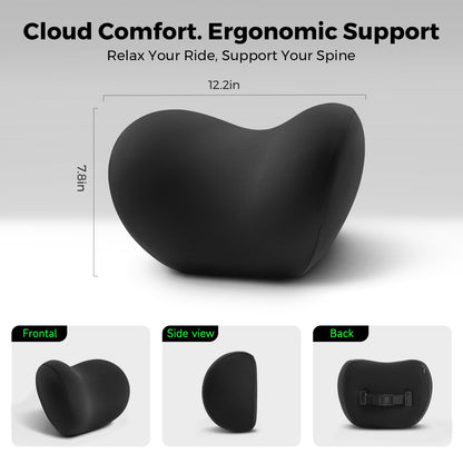 BEBAS Memory Foam Car Headrest Pillow - Breathable Neck Support Pillow for Driving, Universal Fit Cars/SUVs/Tesla/Toyota & Office Chair, Removable Cover (Black, Summer)
