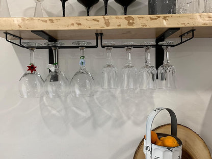 RedDreamer 14-Inch Black Wine Glass Rack, Under Cabinet Wine Glass Holder Stainless Steel Stemware Rack - Hanging Stemware Holder for Cabinet Kitchen Bar, Set of 4
