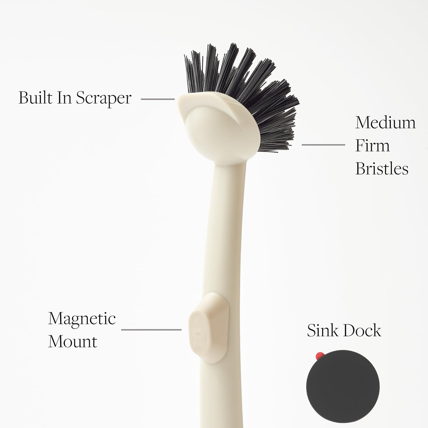 Earth & Mango Magnetic Dish Brush & Scraper, Snaps to Sink, Non-Scratch, Dishwasher Safe, Dish Scrubber – Warm Sand Beige