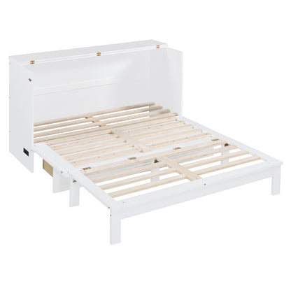 PVWIIK Queen Size Murphy Bed with Drawer for Bedroom/Living Room/Small Space,Cabinet Bed Frame/Space Saving Design, No Box Spring Needed,White