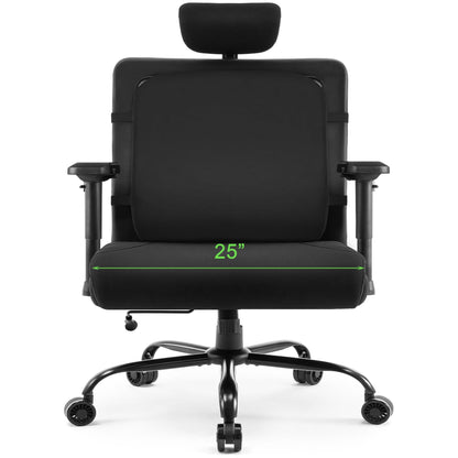 WUDOYO Extra Wide Seat Office Chair for Big and Tall 500lbs, with High Back Adjustable Headrest Lumbar Support Arms Wheels Heavy Duty (Breathable Fabric Seat)