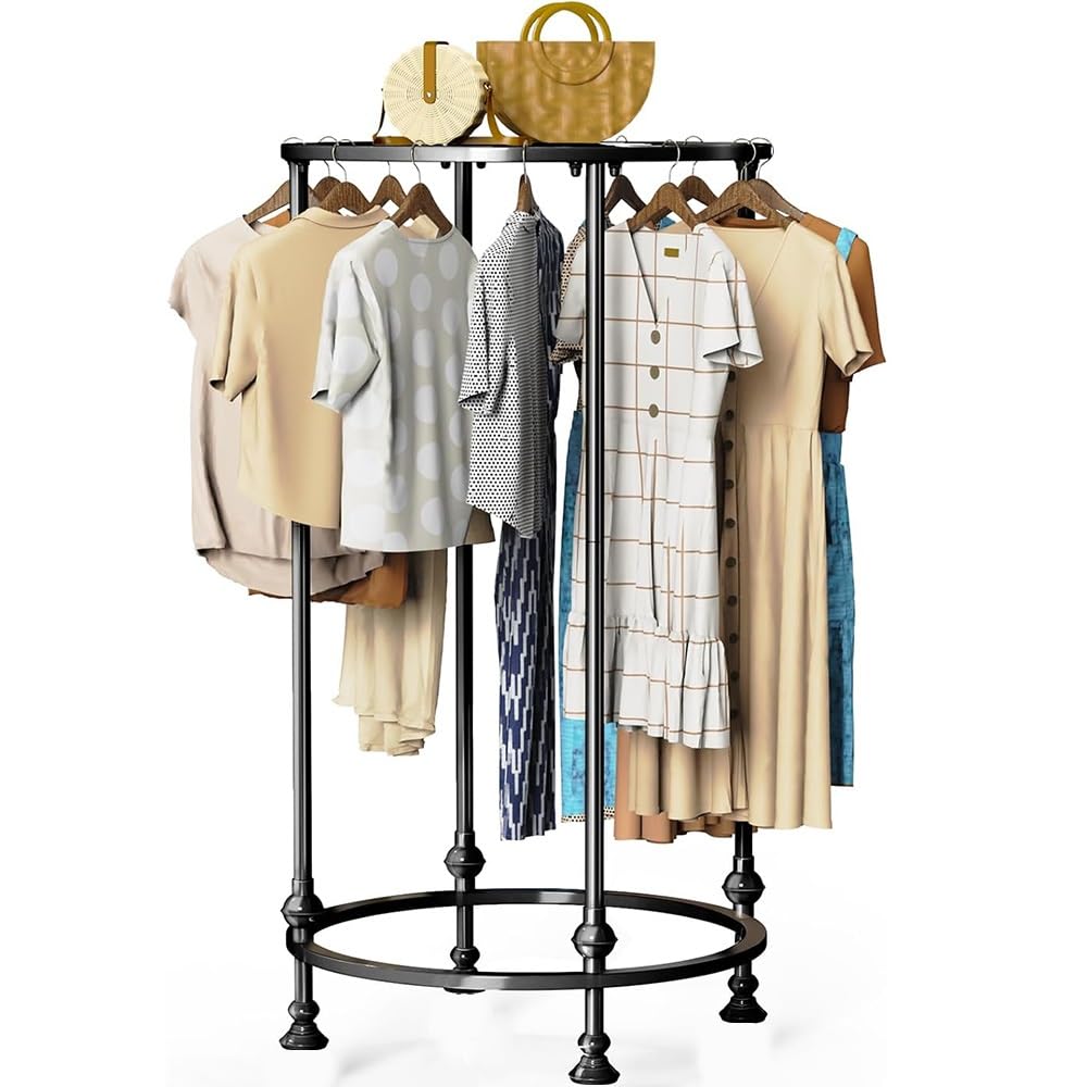 Round Garment Rack, Freestanding Round Garment Display Retail Rack,Heavy Duty Commercial Clothing Organizer for Clothes Storage, Commercial Clothing Organizer in Retail Boutiques and Bedroom(Black,39.