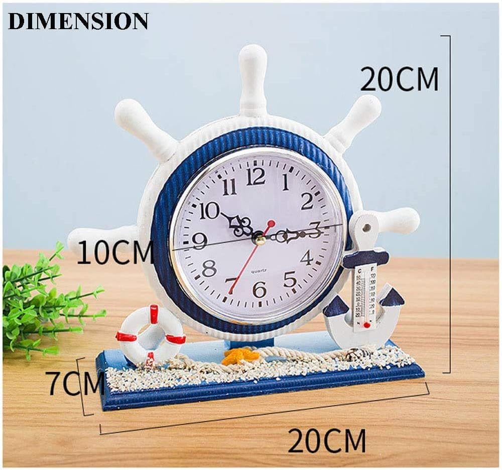 RTGGSEL Mediterranean Nautical Silent Desk Clock, Lighthouse Helm Wooden Clocks, Beach Theme Clock Decor Ornament