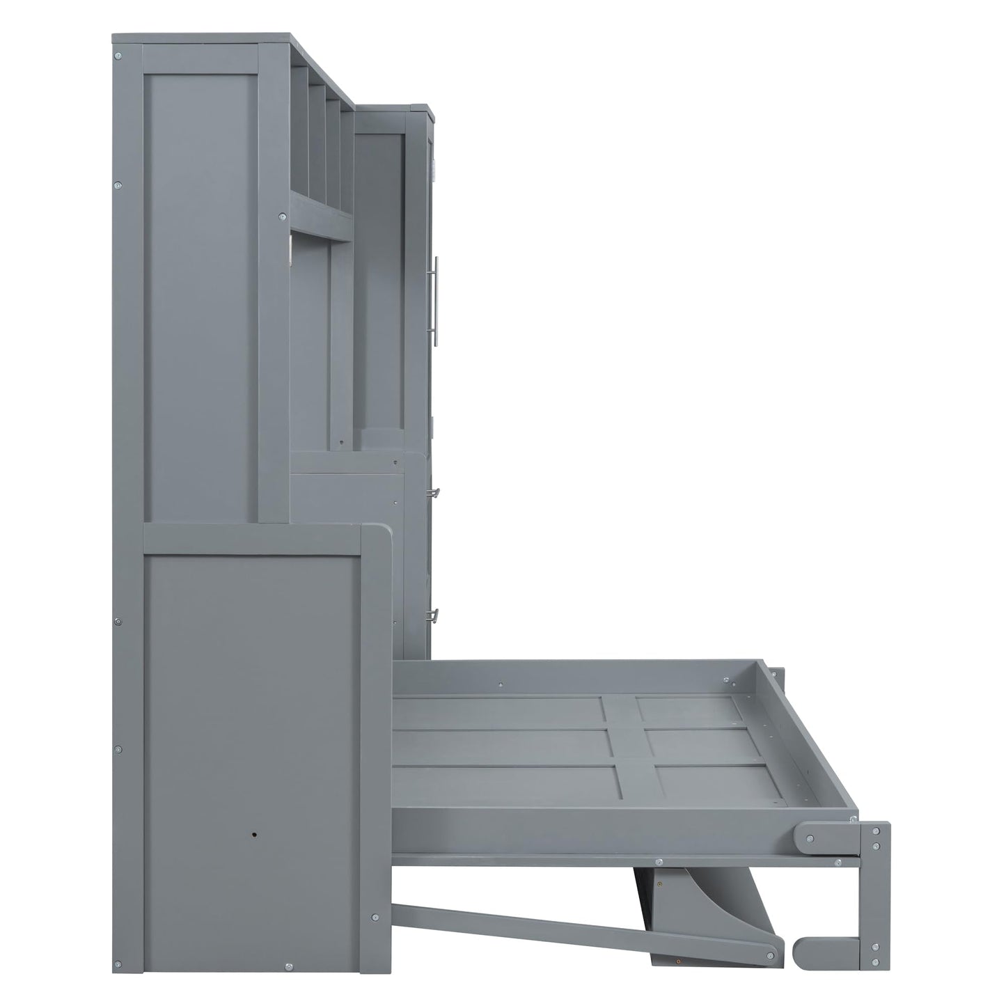 Ball & Cast Full Size Murphy Bed with Closet and 2 Drawers,Hidden Wall Bed with Storage Shelves,Multifunctional Foldable Platform Bed Frame for Samll Space,Bedroom,Guest Room,Easy Assembly,Gray