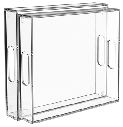 Collwait 2 Pack Serving Tray with Handles, Clear Acrylic Tray for Serving Food, Large Outdoor Food Trays for Eating, Lucite Acrylic Trays for Appetizer, Pizza, Fruit and Drinks, Unbreakable, 16"×12"