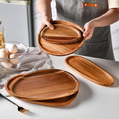 Handcrafted Acacia Wood Oval Tray – Serving Platter for Coffee Tea Drin & Desserts (20x28 cm) – Rustic Kitchen Decor & tial Home Accessory