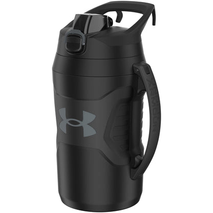 Under Armour Half Gallon Water Bottle Insulated, 64oz Insulated Water Bottle with Handle, Fence Hook, Leak Resistant, for Baseball, Football & More - Black/Black