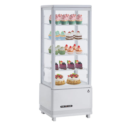 IDEALHOUSE Countertop Refrigerator, 3.4 Cu.Ft. Pastry Display Case for Bakery with LED, Frost-Free, Sliding Door, Commercial Fridge Display Case for Cafe and Restaurant, 4-Tier Design, White