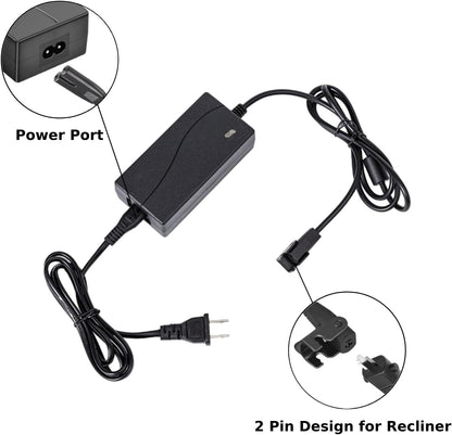 Universal Power Recliner Power Supply Adapter, 29V 2A 2 Pin AC/DC for Electric Recliner, Couch, Lift Chair