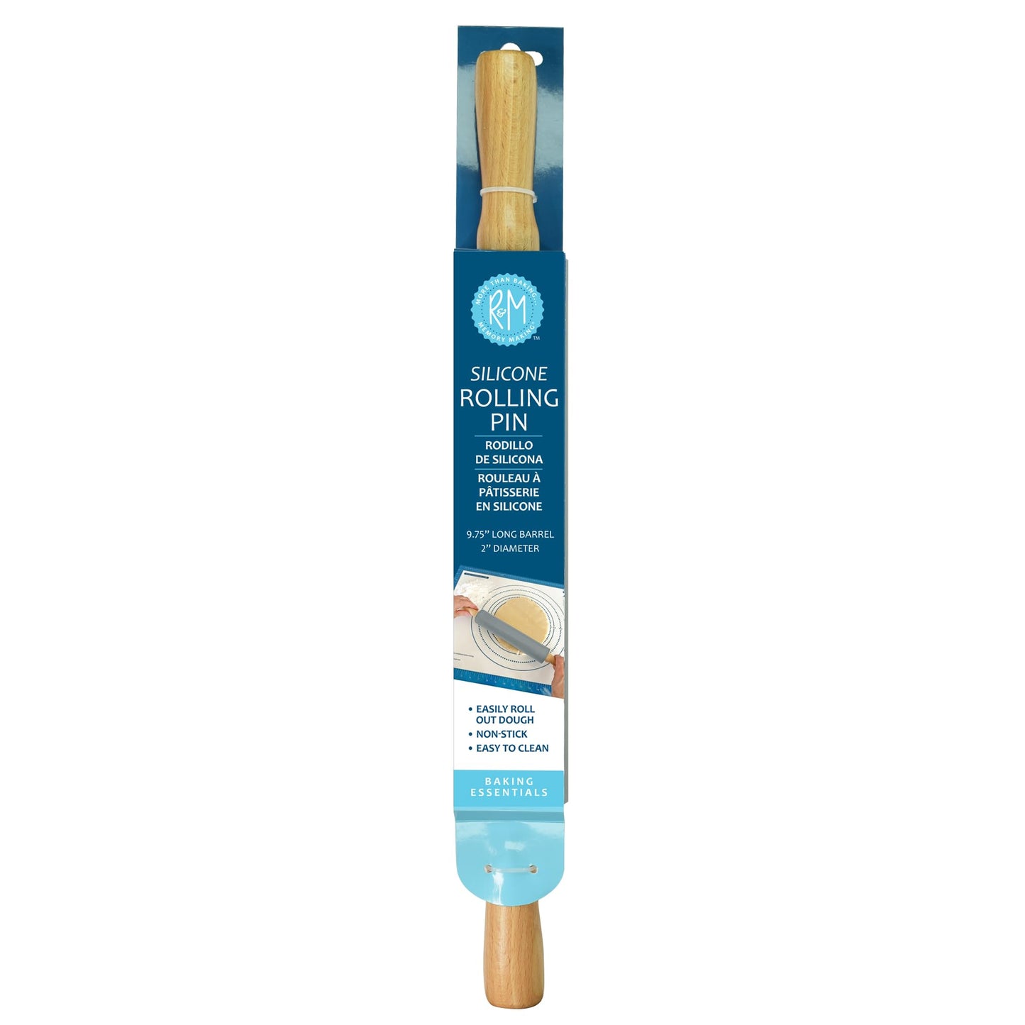 R&M 17 Inch Silicone Rolling Pin, Large Barrel 9.75 Inches Long, 2 Inches Diameter, Non-Stick For All Your Baking Needs