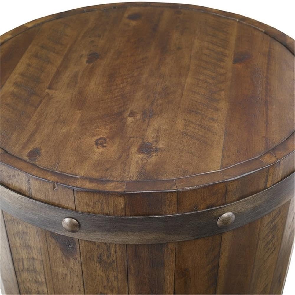 Home Square 19" Round Wine Barrel Accent End Table in Walnut - Set of 2