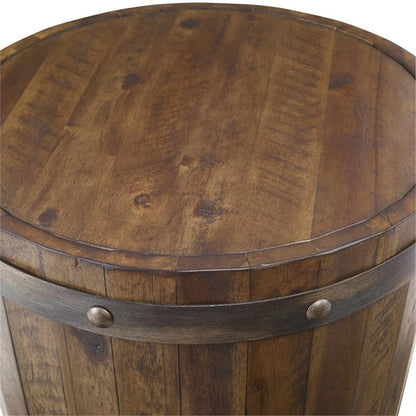 Home Square 19" Round Wine Barrel Accent End Table in Walnut - Set of 2