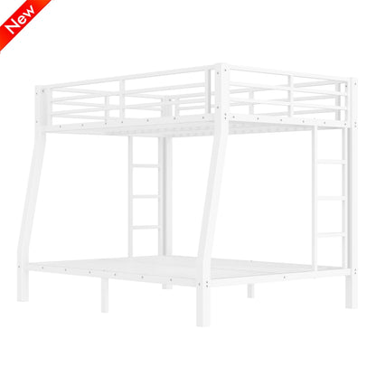 SICONE Stronger & Upgraded Heavy Duty Metal Bunk Bed Frame Full XL Over Queen Size, Safer Thickened More Stable Steel Bunkbed (White,Full XL Over Queen)