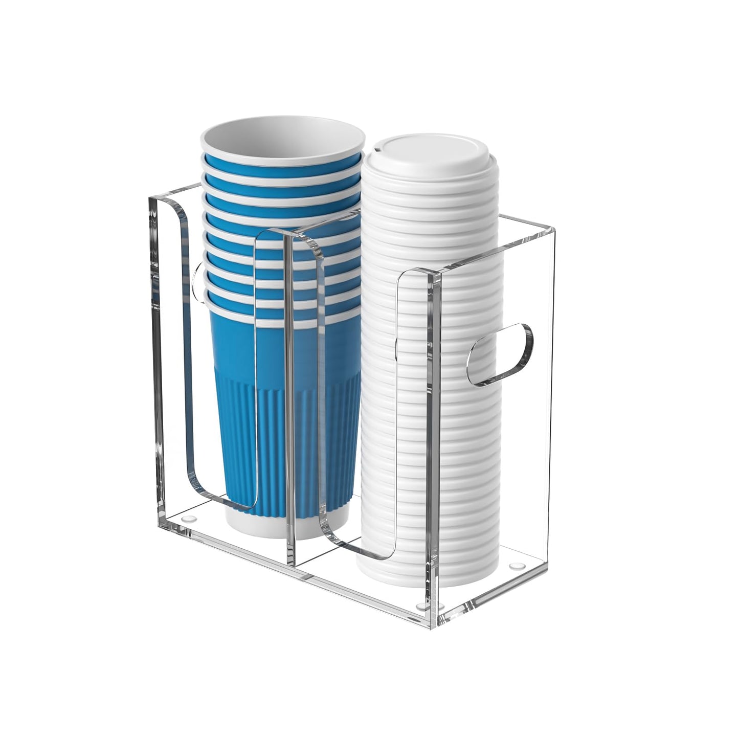 WINFFOR Disposable Cup Organizer Dispenser - 2 Compartments Clear Acrylic Cup and Lid Holder with Handles Plastic Cup Dispenser Countertop Paper Cup Holder for Coffee Bar House Party Essentials