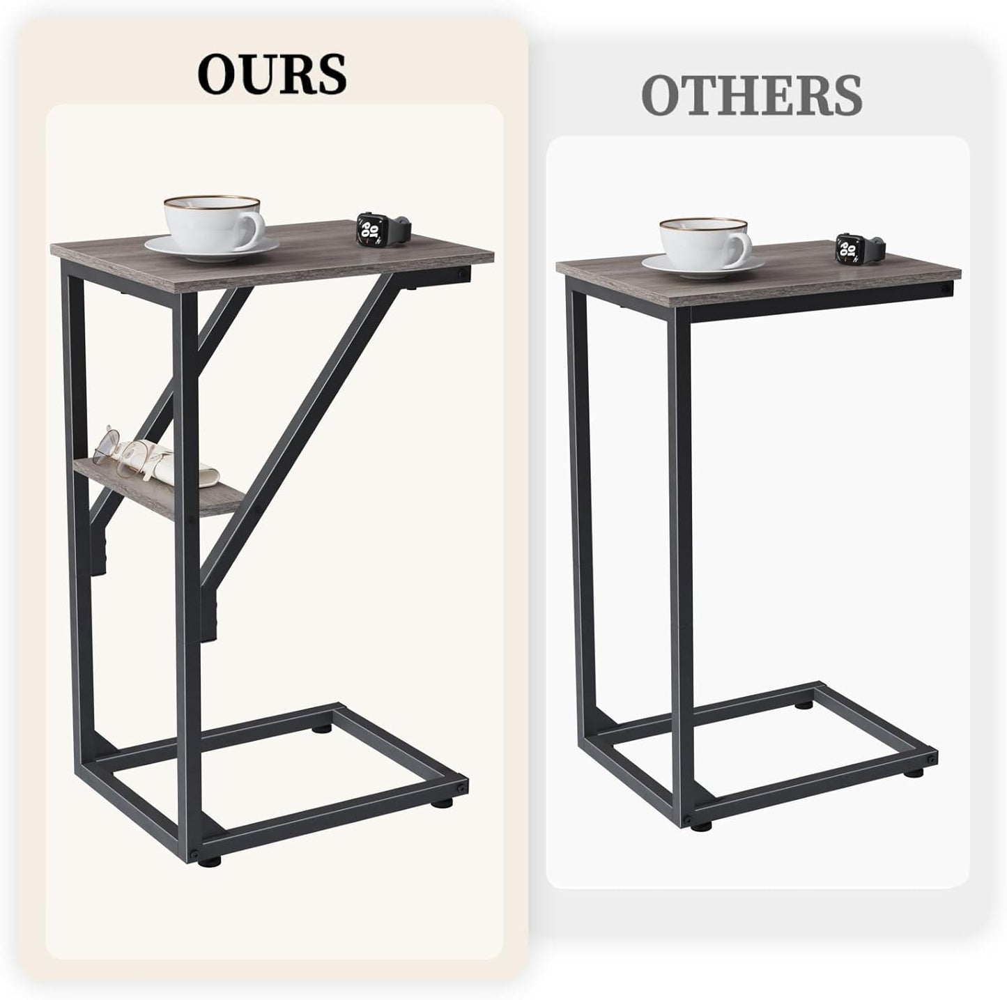 NEFROM ET-D-GY1 C-Shaped End Table, Small Couch Side Table, Sofa TV Tray Table for Living Room, Bedroom, Bedside