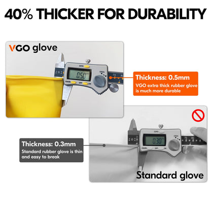 Vgo... 3-Pairs Reusable Household Gloves, Rubber Dishwashing gloves, Extra Thickness, Long Sleeves, Kitchen Cleaning, Working, Painting, Gardening, Pet Care (Size L, Yellow, HH4601)