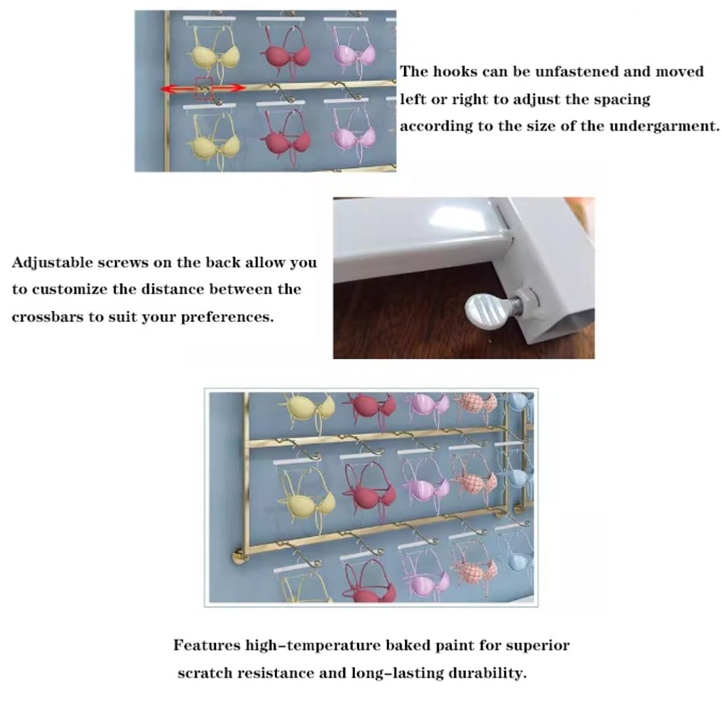 47.2in Underwear Display Stand, Clothing Store Boutiques Retail Lingerie Garment Rack, Metals, Commercial Shelves Clothes Rod, for Lingerie Socks Bra Panties Scarves(Gold,150 * 120cm)