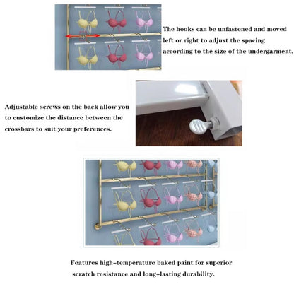 47.2in Underwear Display Stand, Clothing Store Boutiques Retail Lingerie Garment Rack, Metals, Commercial Shelves Clothes Rod, for Lingerie Socks Bra Panties Scarves(Gold,150 * 120cm)