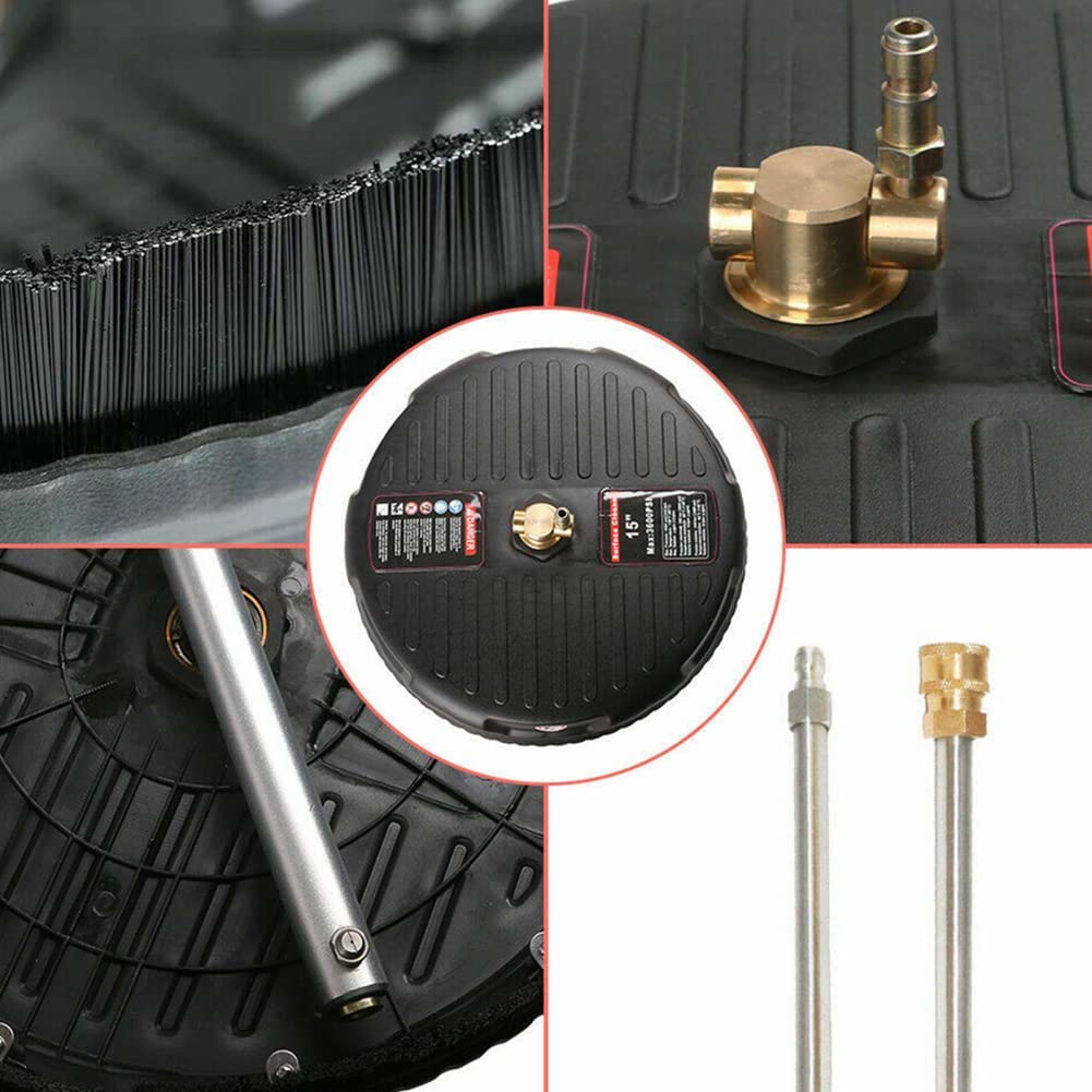 15" Pressure Washer, 3600 PSI Surface Cleaner Attachment with 2 Power Washer ExWands and 2 1/4 inch High Replacement Nozzles, for Decking, Brick, Stone