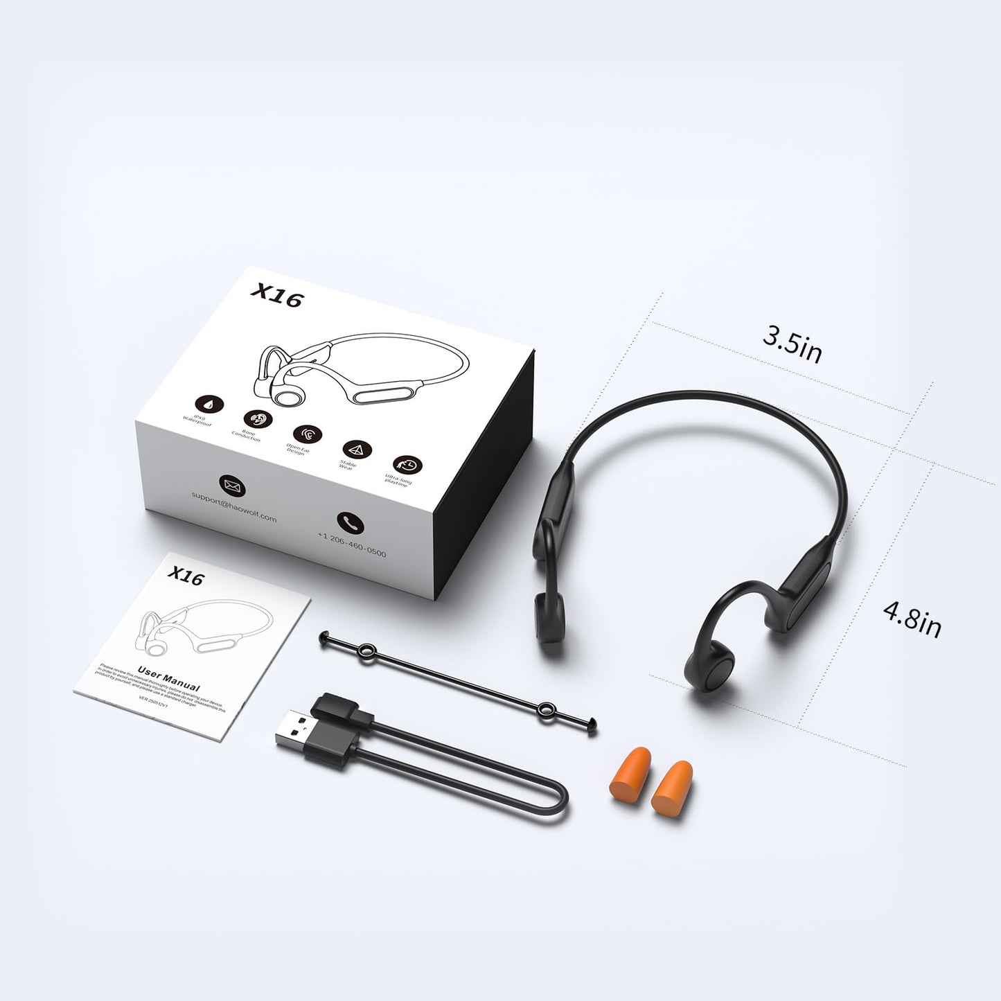 Haowolf Bone Conduction Headphones, Bluetooth 5.4 with Mic Open Ear IPX8 Waterproof Headsets, Swimming Headphones 10H Playtime Wireless Earbuds for Sports, Running, Cycling