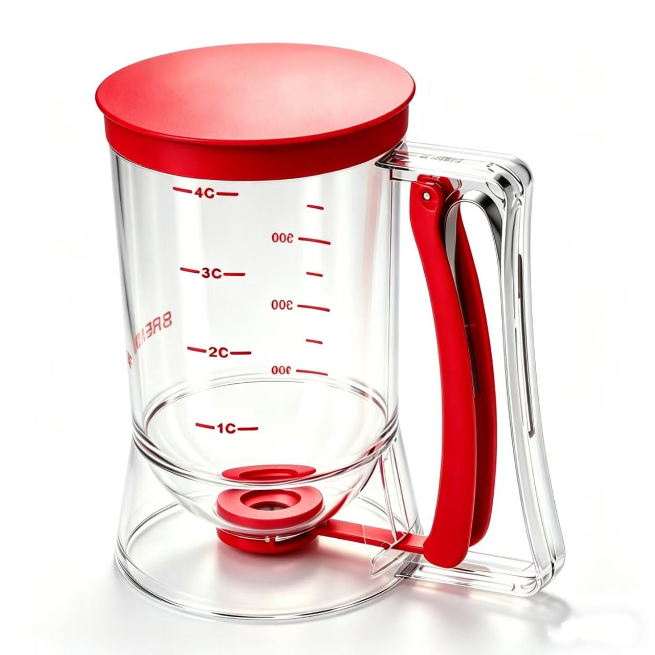 BBSTARZ Pancake Batter Dispenser – 4-Cup Batter Dispenser with Squeeze Handle & Measuring Marks for Pancakes, Waffles, Muffins, Crepes & Cupcakes – Baking Tool(Red)
