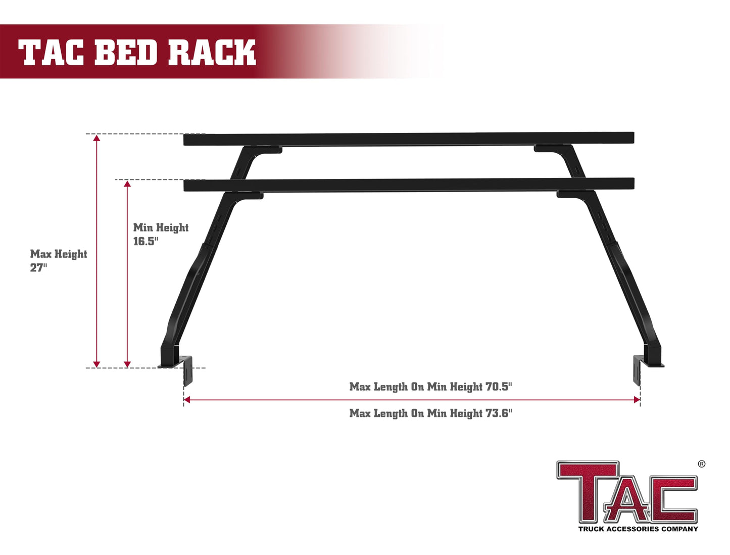 TAC Universal Ajustable 6-FEET Truck Bed Rack Ladder Roof Top Cargo Rack Platform Extension Canoe Bike Kayak Snowboard Luggage Upper Storage Carrier Outdoors Overland Off Road Accessories