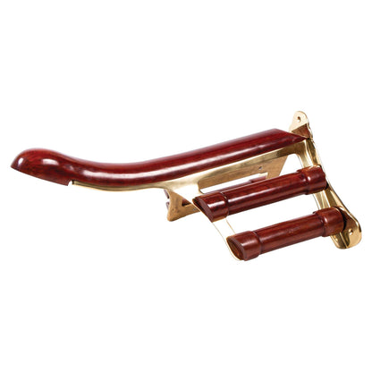 EASY-UP Berlin Brass English & Dressage Saddle Rack | Horse Tack Room Addition | Solid Brass Framing | Lacquered Wood Grain Overlay | Wall Mounted | 11-3/4" Wide x 8-1/2" Tall x 20.5" Long