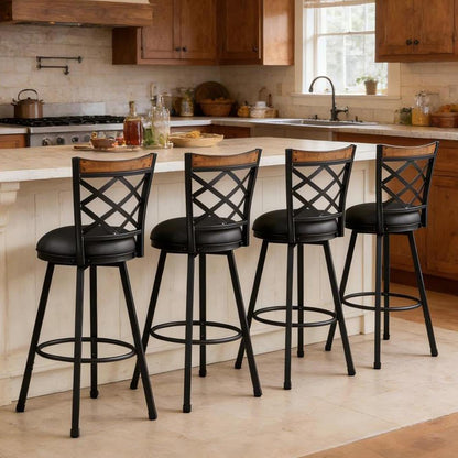 MIITODAY Set of 2 Swivel Bar Stools with Backs, 2-in-1 Adjustable 25"/30" Height, Farmhouse Kitchen Counter Chairs, Heavy Duty Industrial Metal & Black Faux Leather Seat
