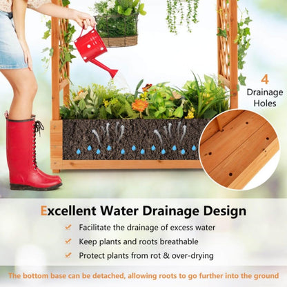 Wooden Raised Garden Bed Planter, Outdoor Planter Box with Trellis, Cedar Garden Planter with Climbing Frame, Patio Vertical Plant Growing Bed, Decorative Outdoor Plant Support Box