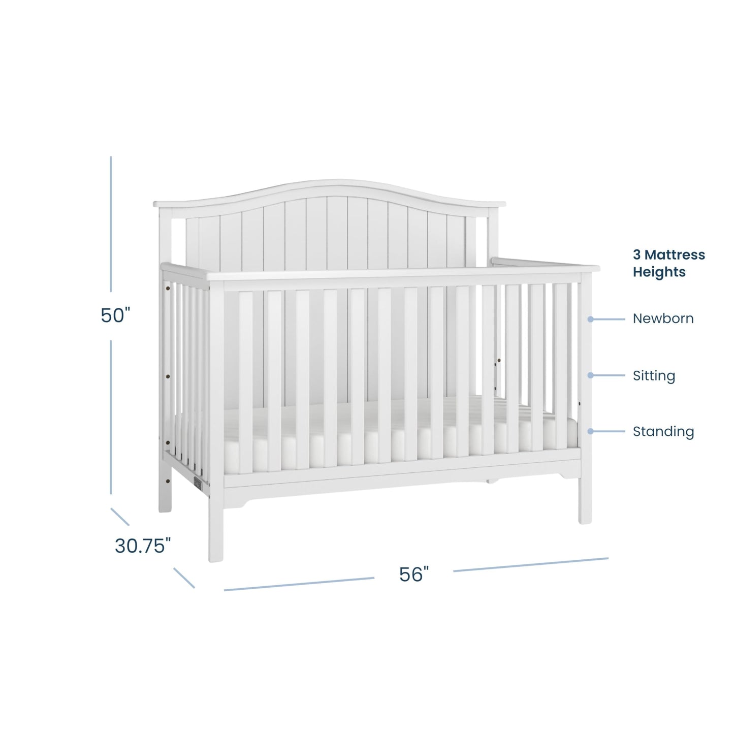 Child Craft Hampton Arch 4-in-1 Convertible Crib, Baby Crib Converts to Day Bed, Toddler Bed and Full Size Bed, 3 Adjustable Mattress Positions, Non-Toxic, Baby Safe Finish (Matte White)