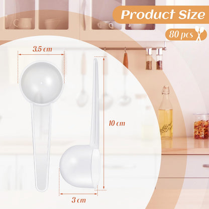 Meanplan 80 Pack Plastic Scoop Tablespoon Measuring Spoons (20 mL | 20 cc | 1.33 Tablespoon | 4 Tsp) Coffee Scoops Teaspoon for Measuring Coffee Grains Spices Protein Pet Food (Transparent)
