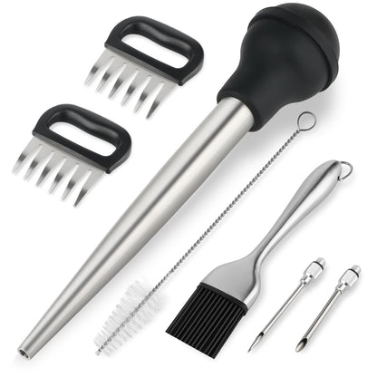 T-Raputa Turkey Baster Set – Includes Baster for Cooking, Barbecue Basting Brush,2 Meat Shredder Claws 2 Flavor Injector with Cleaning Brush– for Home Baking Kitchen Tool,Ideal Holiday Gift Great
