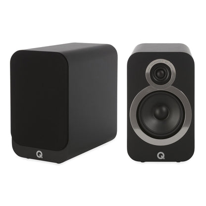 Q Acoustics 3020i Bookshelf Speakers Carbon Black (Pair) – HiFi Stereo Speakers, 25% Larger Cabinet for Deeper Bass, 22mm Tweeter, P2P Bracing, Magnetic Grilles, Chrome Bezel, Banana Plug Compatible