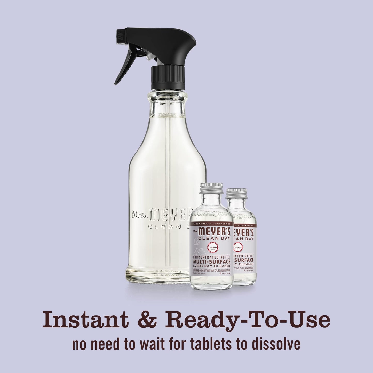 MRS. MEYER'S CLEAN DAY Multi-Surface Everyday Cleaner Concentrated Refills, 4 Concentrated Refills (2 Fl. Oz. each), Lavender Scent, Makes 64 Fl. Oz. Total