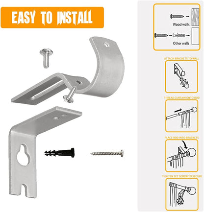 Adjustable Curtain Drapery Rod Holders Set of 2, Extendable Wall-Mounted Metal Bracket for 1 Inch Rods
