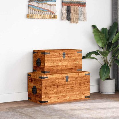 Vorpalize Rough Mango Wood Storage Chest Box Trunk, Rectangular Sturdy Blanket Chest, Set of 2, 13.8 x 27.6 x 13.8 in, Natural Brown Finish for Bedroom, Living Room