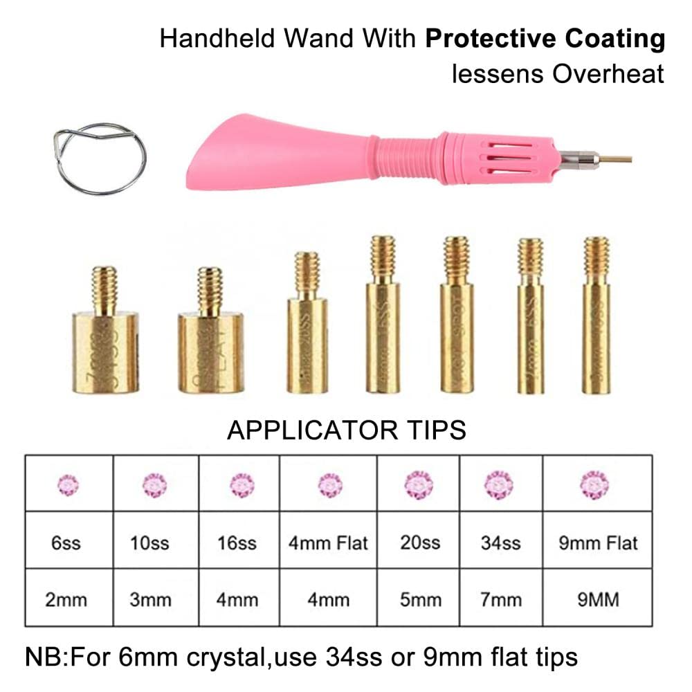 Hotfix Applicator, 7 in 1 Hot Fixed Wand Bedazzler Kit, Rhinestones Setter Wand Tool with 7 Different Tip Sizes, DIY Bedazzler Kit with Rhinestones with Support Stand (American standard (black))