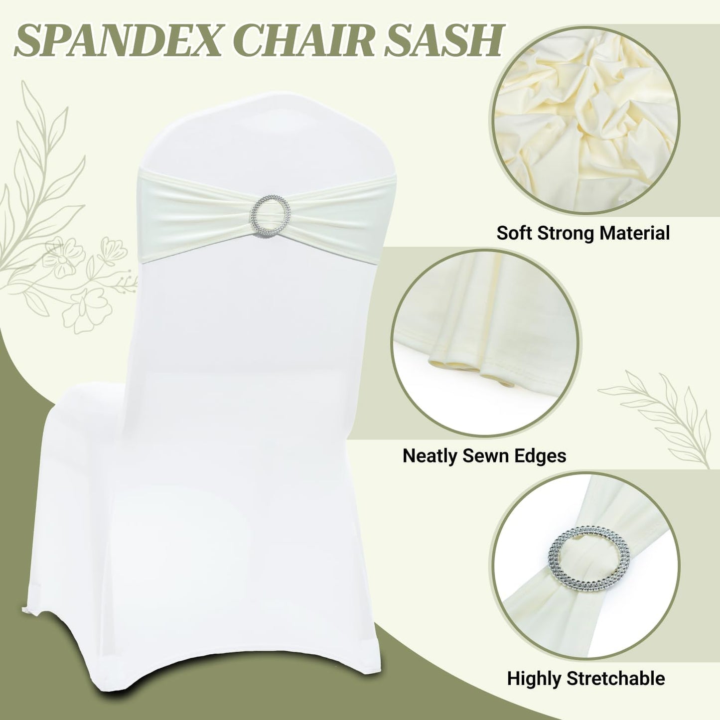 MDS Spandex Chair Sashes - Universal Fit Elastic Stretch Bands with Buckle for Weddings | Ivory, 250 Pack