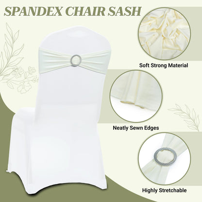 MDS Spandex Chair Sashes - Universal Fit Elastic Stretch Bands with Buckle for Weddings | Ivory, 250 Pack