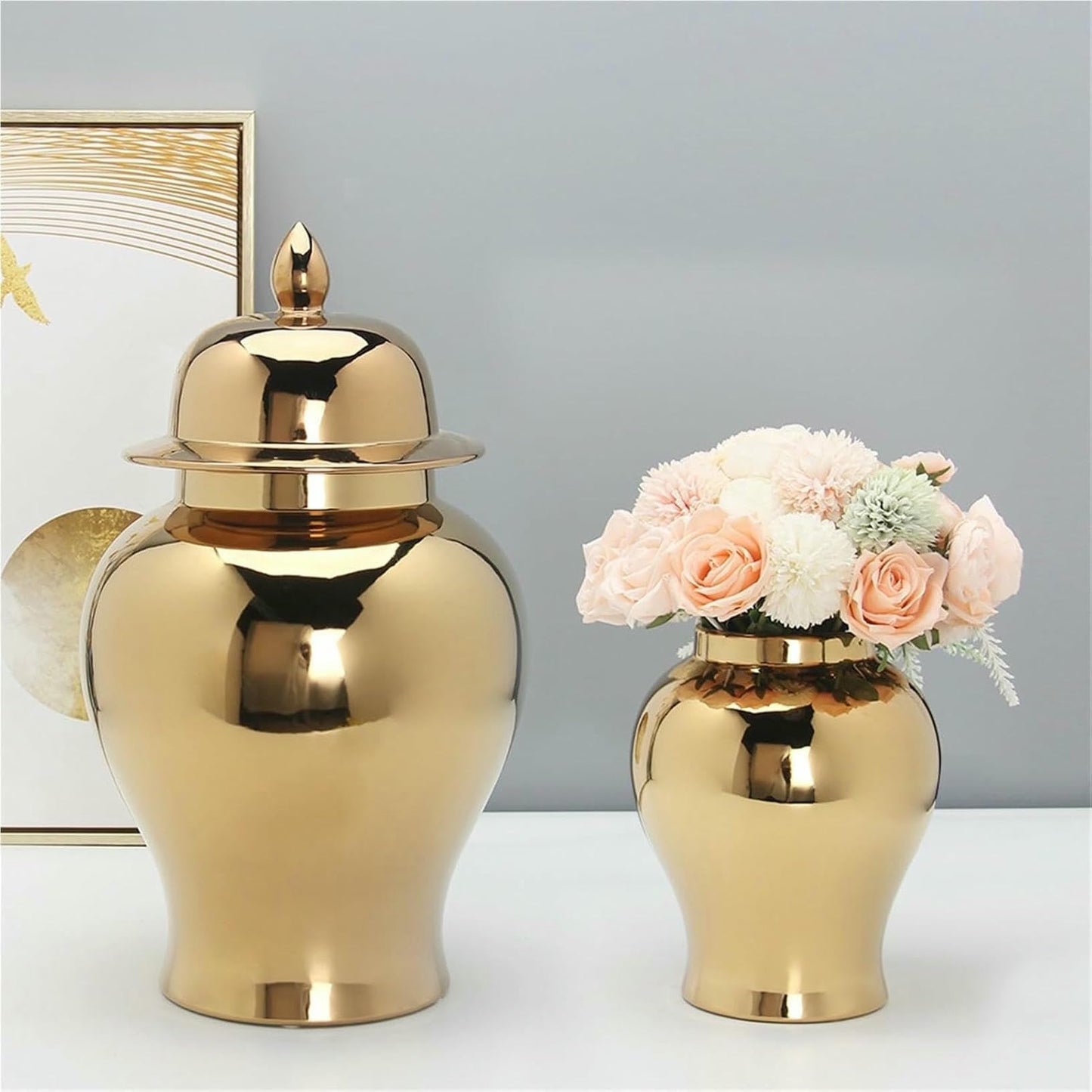 Ginger Jar Gold Decorative Ginger Jar Vase Handcrafted Traditional Chinese Ceramic Vase-